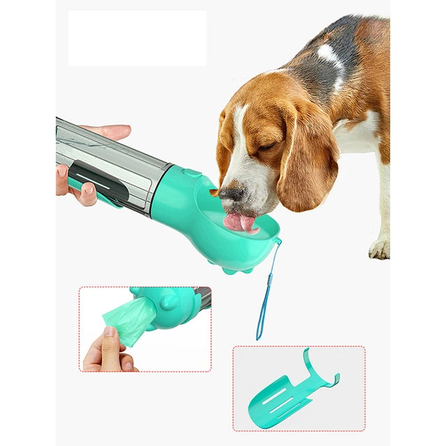 Gourde/bouteille d'eau portable pour animal 3 en 1